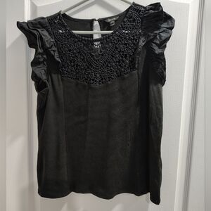 RW&CO. Black Crochet Yoke Ruffle Sleeve Top